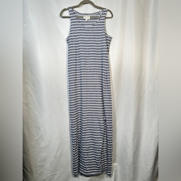 STS Sail To Sable Striped Racerback Maxi Dress Cotton Blend Medium Navy White - Picture 3 of 7